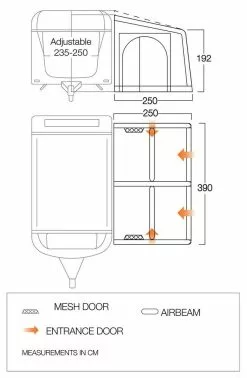 Vango Airbeam Vango Balletto Air 390 Elements ProShield Caravan Awning (2023) -Vango Store balletto 390 floorplan