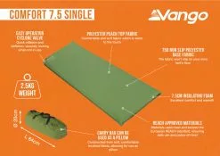 Vango Comfort Single 7.5cm Self Inflating Mattress -Vango Store comfort 7.5 single infographic