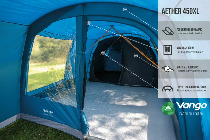 Vango Aether Poled 450XL Tent (2022) Vango Aether Poled 450XL Tent (2022) -Vango Store earth collection poled infographics call outs5