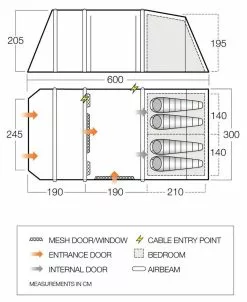 Vango Airbeam Vango Joro Air 450 Eco Dura Tent Package (2023) -Vango Store joro air 450 floorplan low 1