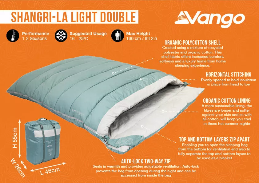 Vango Shangri-La Light Double Sleeping Bag (2023) Vango Shangri-La Light Double Sleeping Bag (2023) -Vango Store shangri la light double infographic 1