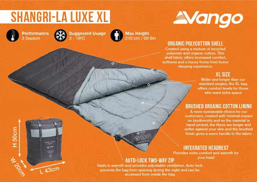 Vango Shangri-La Luxe XL Sleeping Bag (2023) Vango Shangri-La Luxe XL Sleeping Bag (2023) -Vango Store shangri